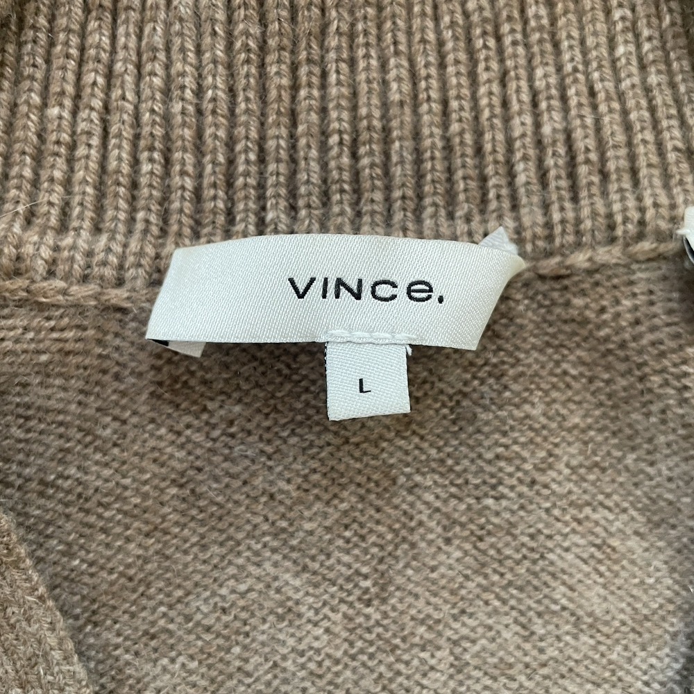 VINCE Raglan Sleeve Cashmere Wool Polo‎ Sweater Women L Chestnut Brown Knit Luxe - Picture 3 of 13